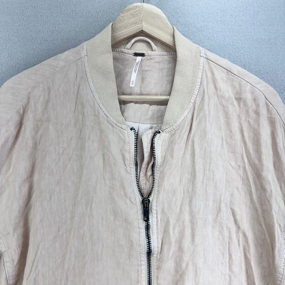 Free People Linen Bomber Jacket Womens M Blush Pink Full Zip Light Weight - Picture 2 of 10